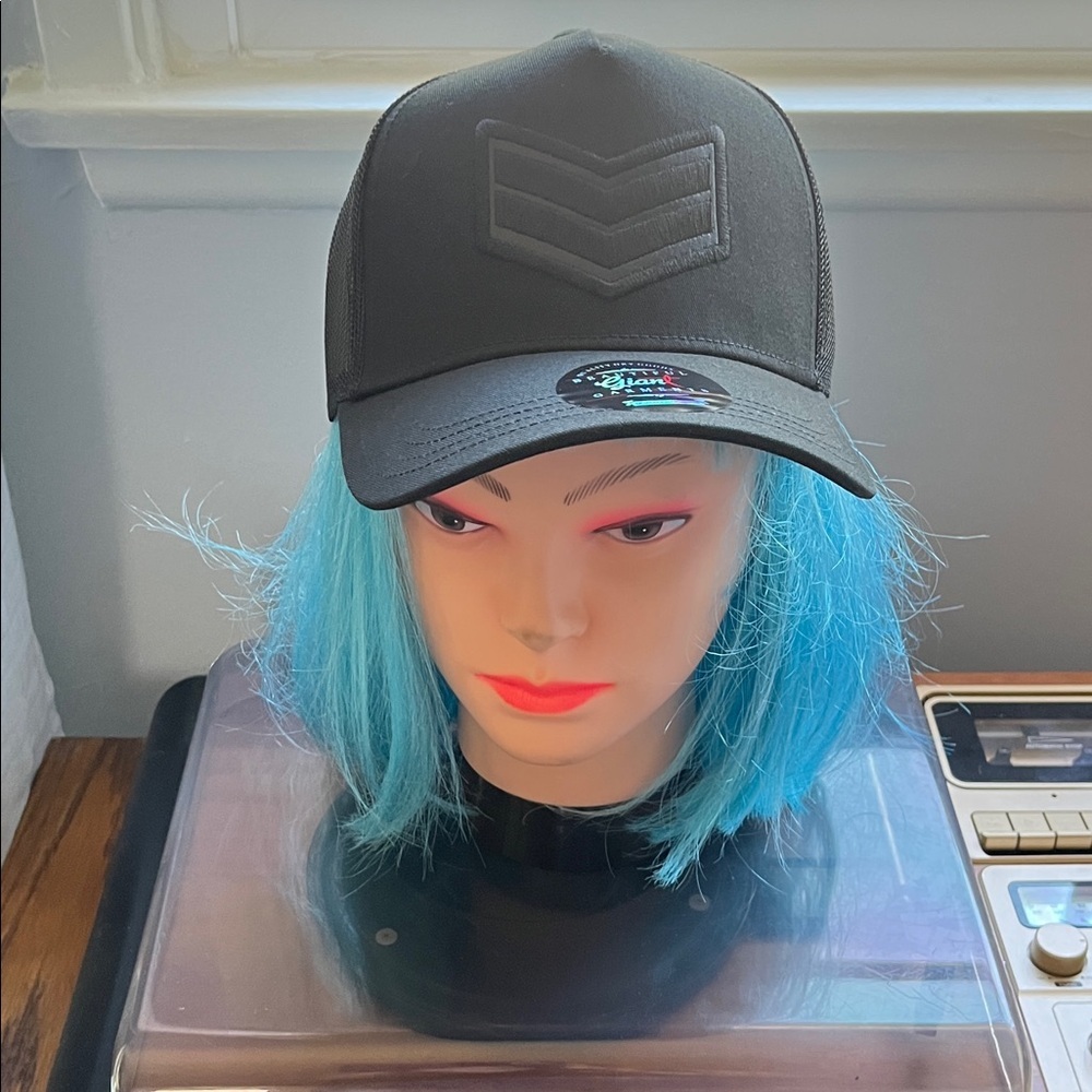 Black Trucker Hat with Chevron Patch
